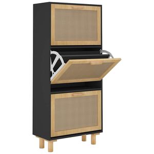vidaXL Armoire &agrave; chaussures Noir 52x25x115 cm Bois d'ing&eacute;nierie/rotin