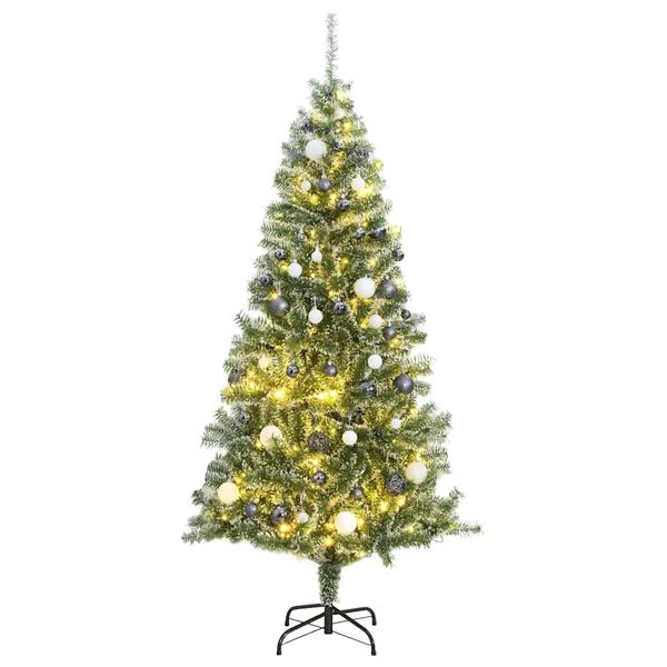 vidaXL Sapin de No&euml;l artificiel 300 LED&boules&neige floqu&eacute;e 210 cm