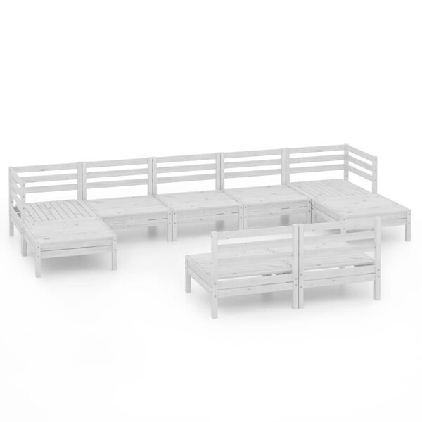 vidaXL Salon de jardin 9 pcs Blanc Bois de pin massif