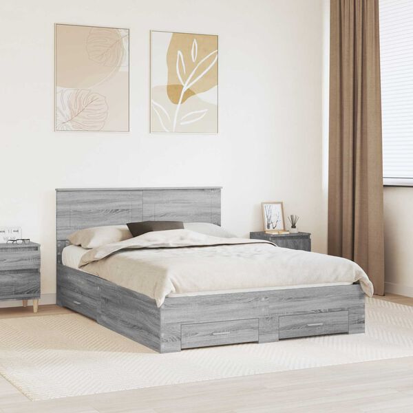 vidaXL Cadre de lit Gris Sonoma 160 x 200 cm Bois d'ing&eacute;nierie