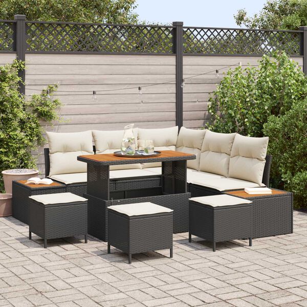 vidaXL Ensemble de canap&eacute; de jardin 9 pcs Noir polyrotin
