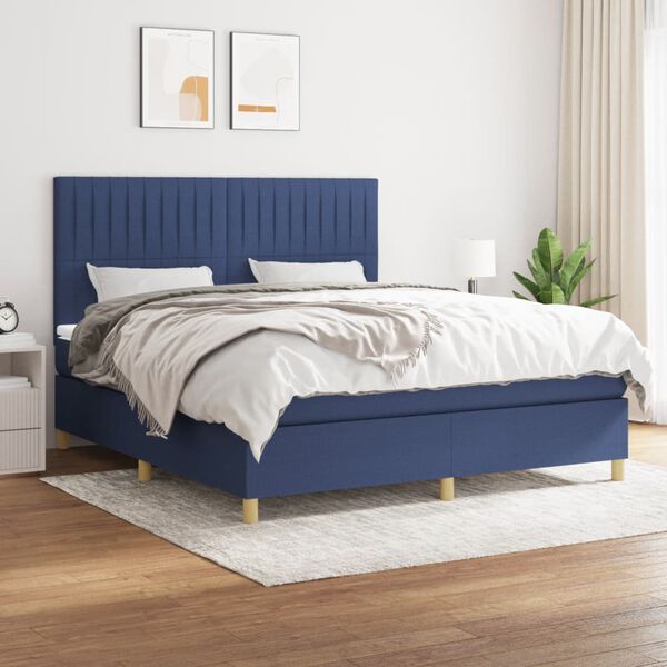 vidaXL Sommier &agrave; lattes de lit avec matelas Bleu 180x200 cm Tissu
