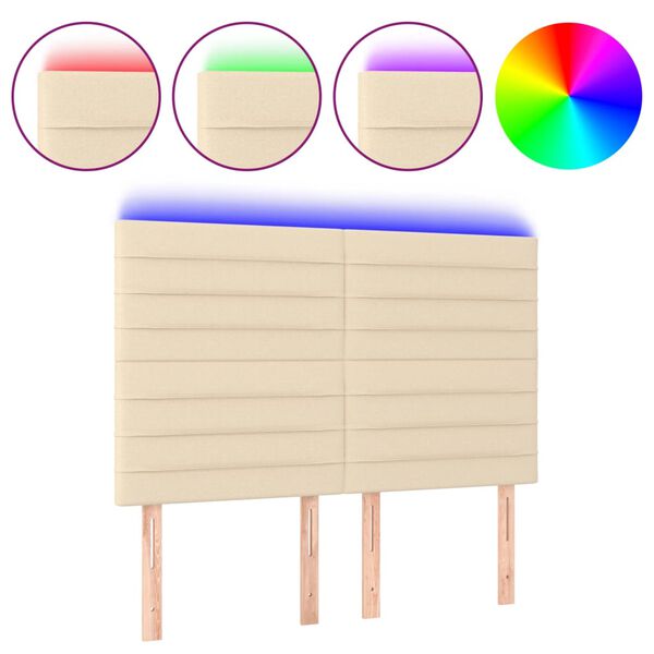 vidaXL T&ecirc;te de lit &agrave; LED Cr&egrave;me 144x5x118/128 cm Tissu