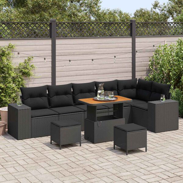 vidaXL Ensemble de canap&eacute; de jardin avec coussin 9 pcs Noir polyrotin