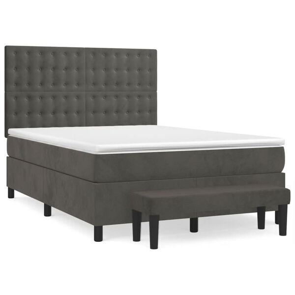 vidaXL Sommier &agrave; lattes de lit et matelas Gris fonc&eacute; 140x190cm Velours