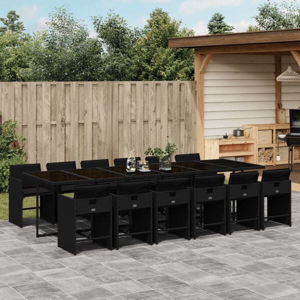 vidaXL Ensemble &agrave; manger de jardin 13 pcs coussins noir r&eacute;sine tress&eacute;e