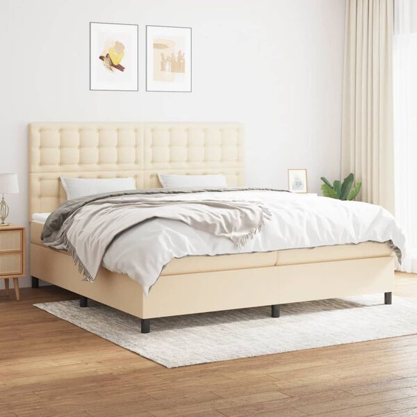 vidaXL Sommier &agrave; lattes de lit avec matelas Cr&egrave;me 200x200 cm Tissu