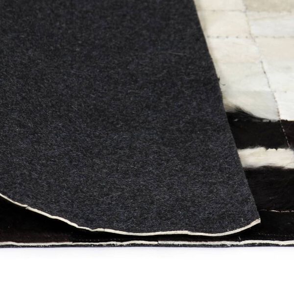 vidaXL Tapis Cuir v&eacute;ritable Patchwork 80 x 150 cm Carr&eacute; Noir/Blanc