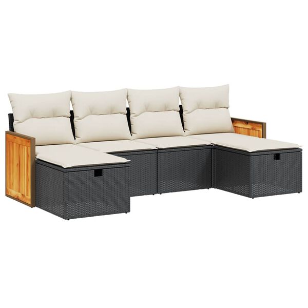 vidaXL Salon de jardin 6 pcs avec coussins noir r&eacute;sine tress&eacute;e