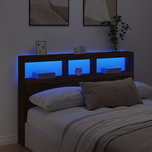 vidaXL Armoire t&ecirc;te de lit avec LED ch&ecirc;ne marron 160x17x102 cm