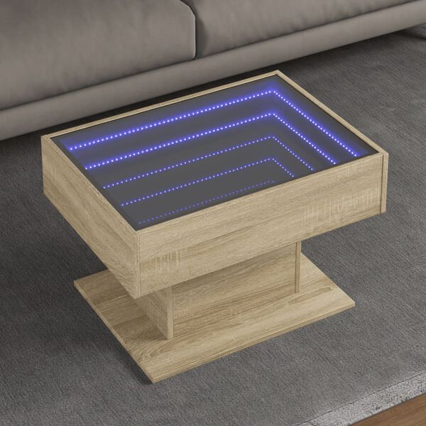 vidaXL Table basse avec LED ch&ecirc;ne sonoma 70x50x45 cm bois d'ing&eacute;nierie