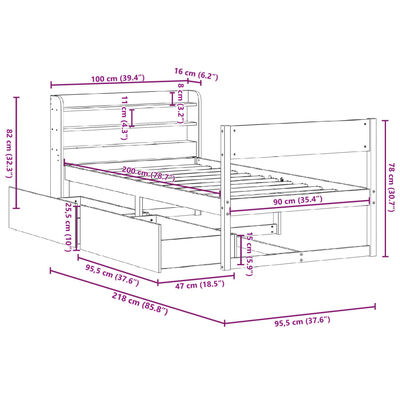 vidaXL Cadre de lit sans matelas blanc 90x200 cm bois de pin massif