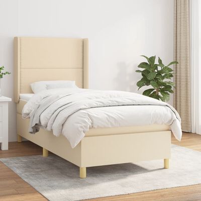 vidaXL Sommier à lattes de lit et matelas Crème 90x190 cm Tissu