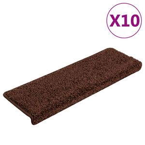 vidaXL Tapis d'escalier 10 pi&egrave;ces 65 x 21 x 4 cm Marron Bord rectangulaire