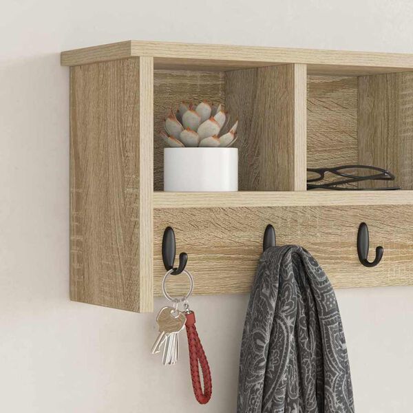 vidaXL Porte-manteau mural avec &eacute;tag&egrave;re Ch&ecirc;ne sonoma 75 x 16 x 26 cm
