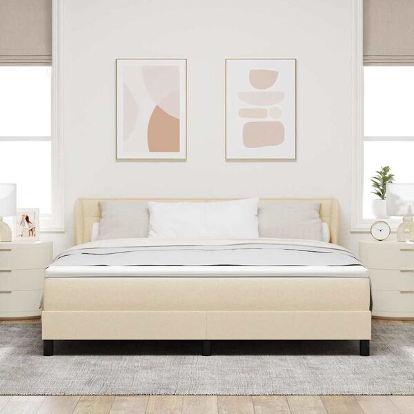 vidaXL Lit &agrave; ressorts avec matelas Cr&egrave;me 180 x 200 cm tissu