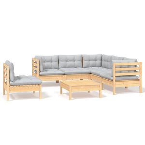 vidaXL Salon de jardin 6 pcs avec coussins gris bois de pin
