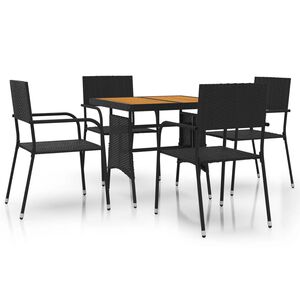 vidaXL Mobilier &agrave; d&icirc;ner d'ext&eacute;rieur 5 pcs R&eacute;sine tress&eacute;e Noir