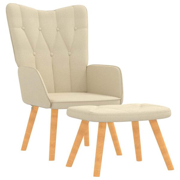 vidaXL Chaise de relaxation avec tabouret Cr&egrave;me Tissu