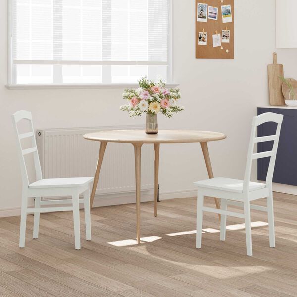 vidaXL Chaise de salle &agrave; manger 2 pcs Blanc Bois de Caoutchouc Massif