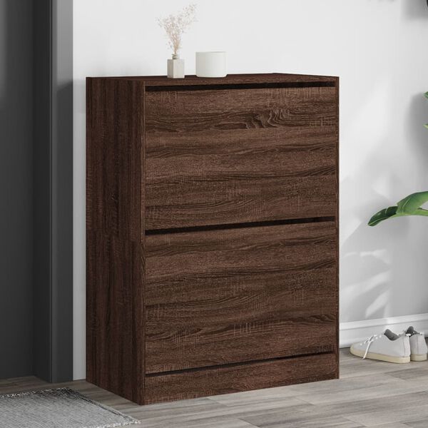 vidaXL Armoire &agrave; chaussures 2 tiroirs rabattables ch&ecirc;ne marron