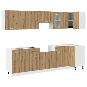 vidaXL Ensemble de 11 meubles de cuisine "Lyon" en ch&ecirc;ne artisanal