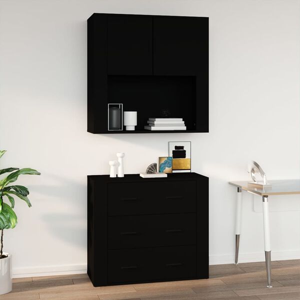 vidaXL Armoire murale Noir 80x33x80 cm Bois d'ing&eacute;nierie