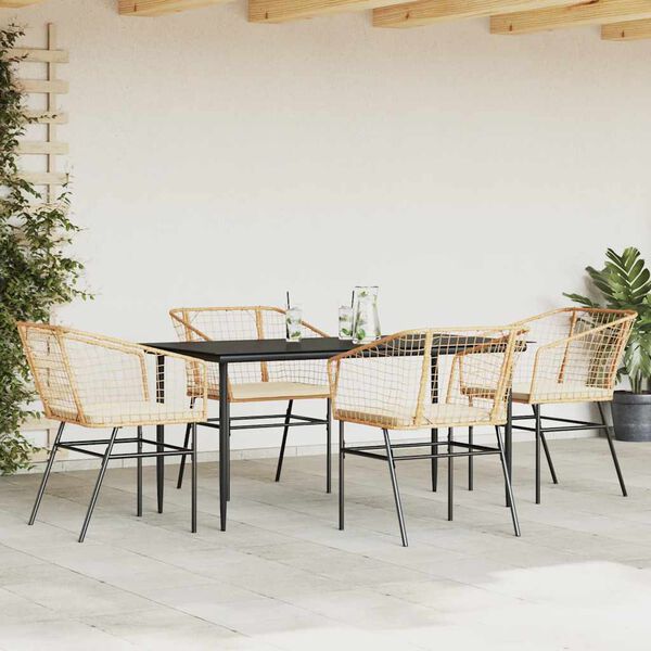 vidaXL Ensemble &agrave; manger jardin coussins 5pcs marron poly rotin verre