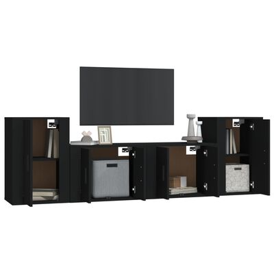 vidaXL Ensemble de meubles TV 4 pcs Noir Bois d'ingénierie