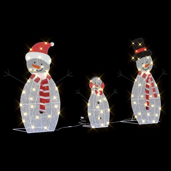 vidaXL Famille de bonhommes de neige &eacute;clair&eacute;s 3 pcs Blanc chaud