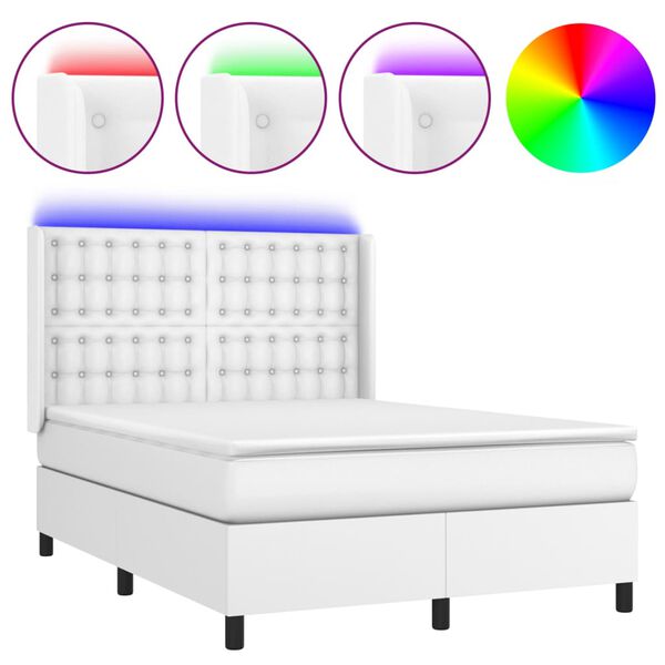 vidaXL Sommier &agrave; lattes de lit matelas LED Blanc 140x200 cm Similicuir