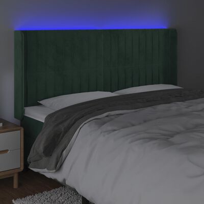 vidaXL Tête de lit à LED Vert foncé 163x16x118/128 cm Velours