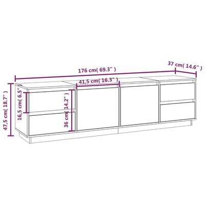 vidaXL Meuble TV 176x37x47,5 cm Bois de pin massif