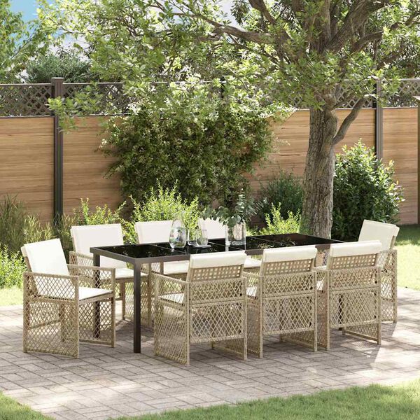 vidaXL Ensemble de salle &agrave; manger pour jardin 9 pcs Beige polyrotin