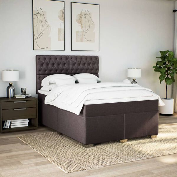 vidaXL Sommier &agrave; lattes de lit avec matelas Marron fonc&eacute; 140x200 cm