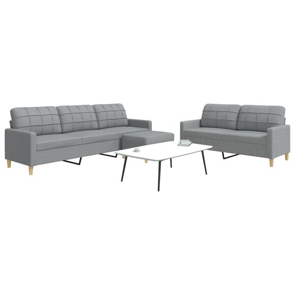 vidaXL Ensemble de canap&eacute;s 3 pcs avec repose-pied gris clair tissu