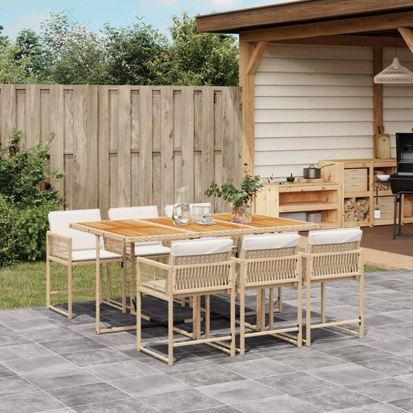vidaXL Ensemble &agrave; manger de jardin et coussins 7 pcs beige poly rotin