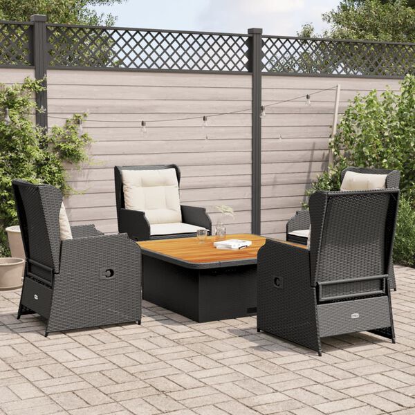 vidaXL Salon de jardin 5 pcs avec coussins Noir R&eacute;sine tress&eacute;e