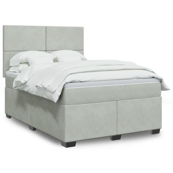 vidaXL Sommier &agrave; lattes de lit et matelas Gris clair 140x200cm Velours
