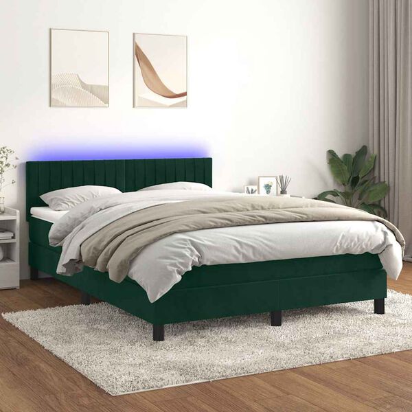 vidaXL Sommier &agrave; lattes de lit avec matelas LED Vert fonc&eacute; 140x200 cm