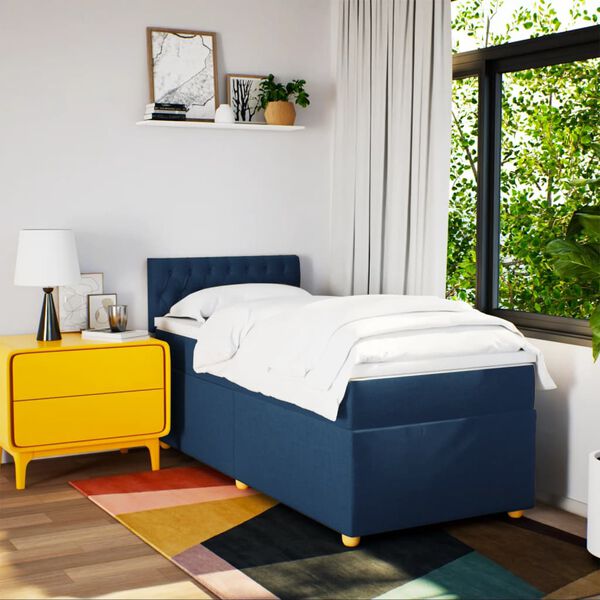 vidaXL Sommier &agrave; lattes de lit avec matelas Bleu 90x200 cm Tissu