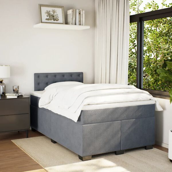vidaXL Sommier &agrave; lattes de lit et matelas Gris fonc&eacute; 120x200cm Velours