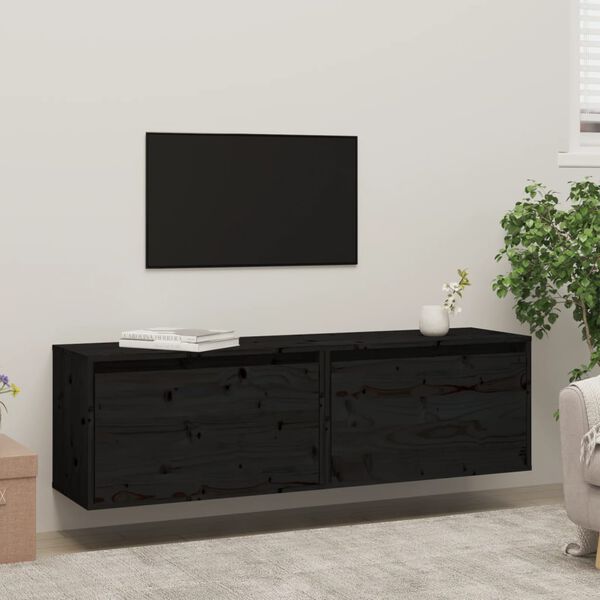vidaXL Armoires murales 2 pcs Noir 60x30x35 cm Bois de pin massif