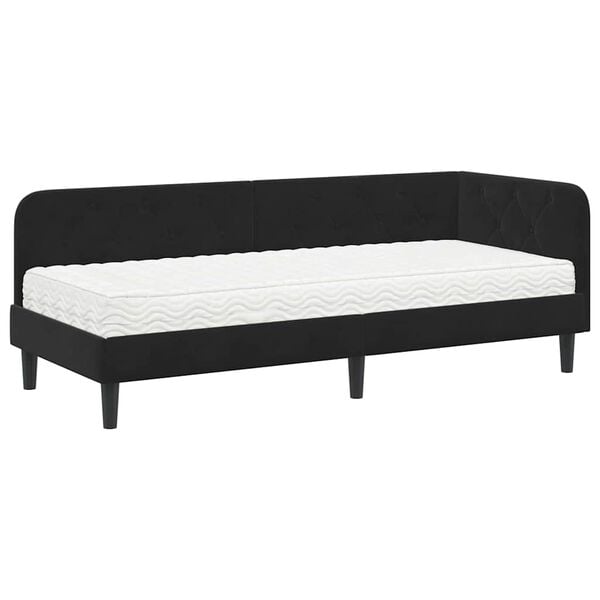 vidaXL Cadre de lit d'angle avec matelas Noir 80 x 200 cm Velours