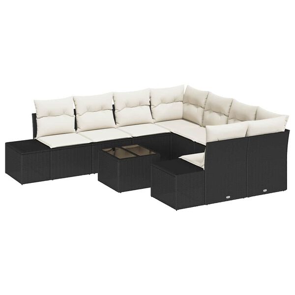 vidaXL Ensemble de canap&eacute; de jardin 9 pcs Noir et Cr&egrave;me polyrotin
