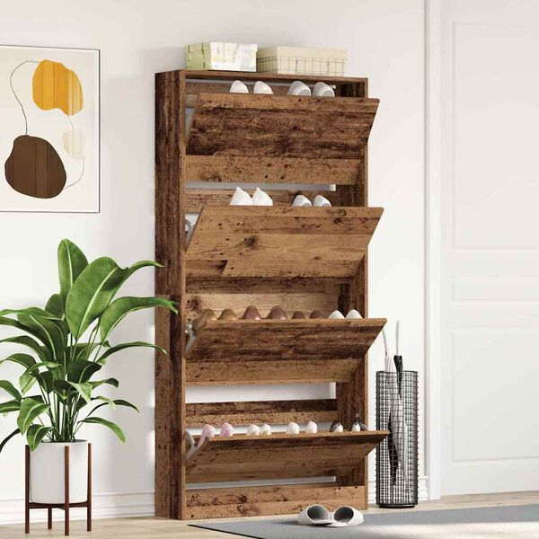 vidaXL Cabinet &agrave; chaussures avec porte Bois ancien 80 x 21 x 163,5 cm