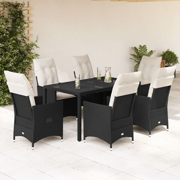 vidaXL Ensemble &agrave; manger de jardin coussins 7pcs Noir R&eacute;sine tress&eacute;e