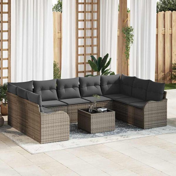 vidaXL Ensemble de canap&eacute; de jardin 10 pcs Gris Poly rotin