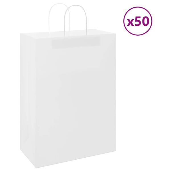 vidaXL Sacs en papier 50 pcs avec poign&eacute;es blanc 32x17x44 cm