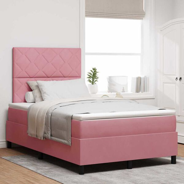 vidaXL Lit &agrave; ressort LED avec matelas Rose 120 x 200 cm tissu